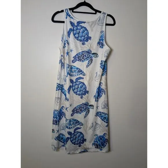 4 for $20 Swim Cover Up Dress M Blue Sea Turtle Coastal Beach Tank Dress - Picture 3 of 4
